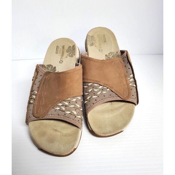 Merrell Lilyfern Tan Leather Soft Foot Bed Women's Slide Sandal Size 6 - Picture 1 of 5